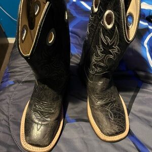 Old West Men’s Black Leather Cowboy Boots | Square Toe | Size 13D